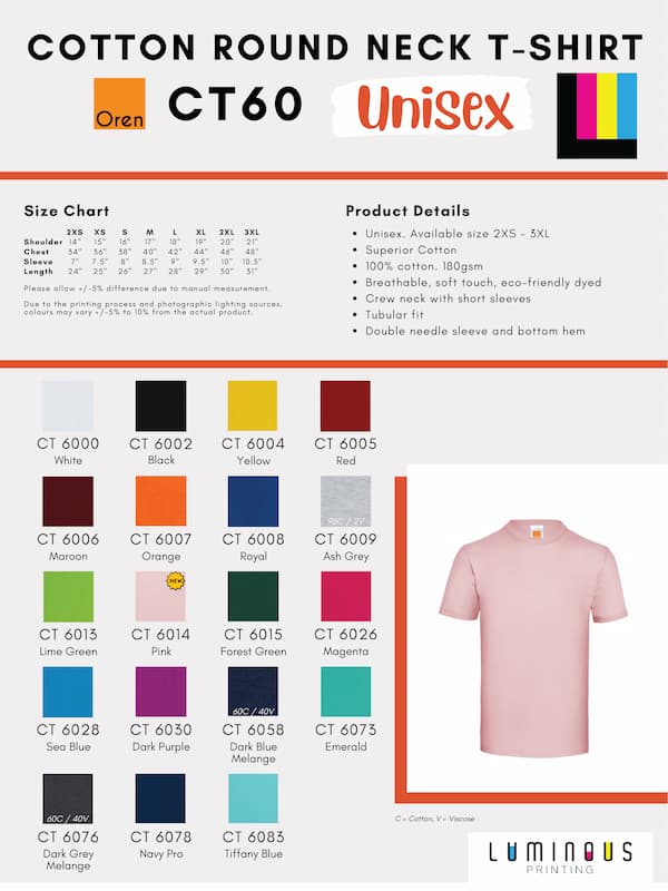 Superior Cotton Round Neck T-Shirts | T-Shirt Printing Singapore